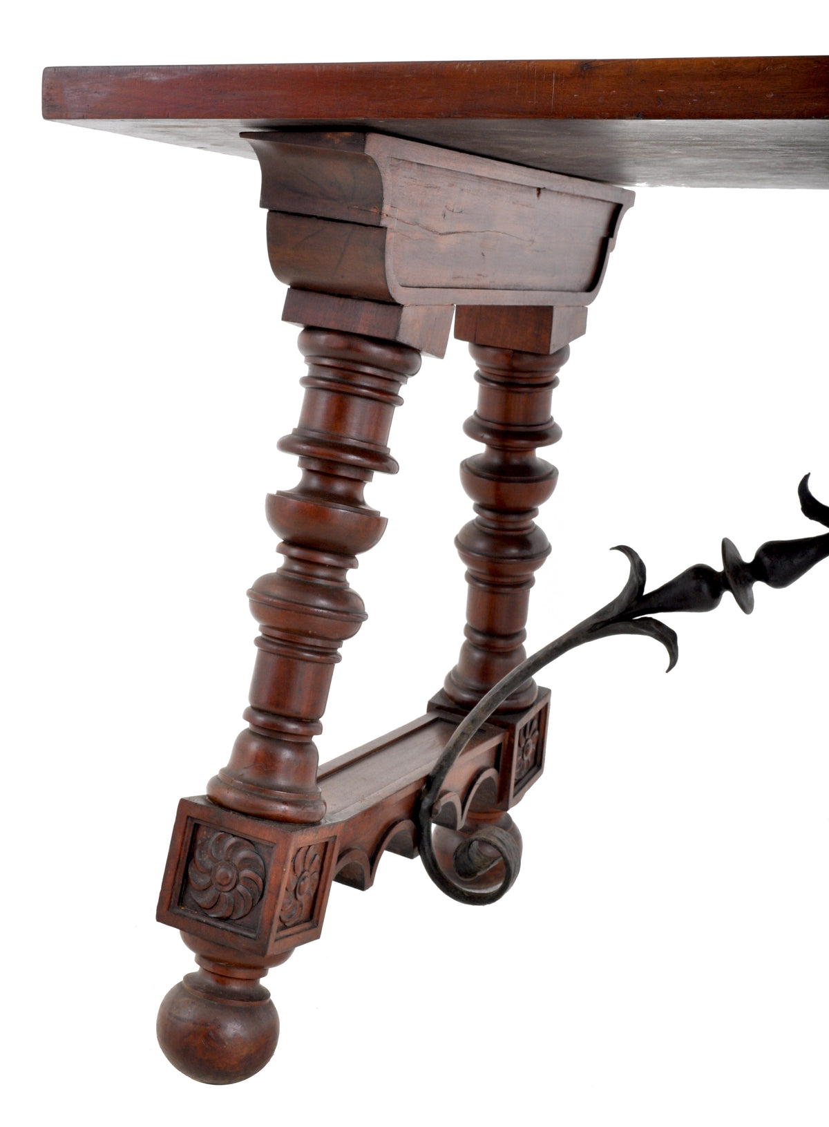 Antique Spanish Baroque Walnut Trestle Table, Circa 1880