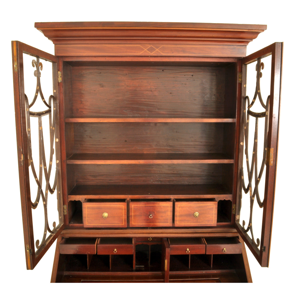 Antique Georgian Sheraton Neo-Classical Inlaid Mahogany Secretary Bookcase, circa 1795