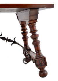 Antique Spanish Baroque Walnut Trestle Table, Circa 1880
