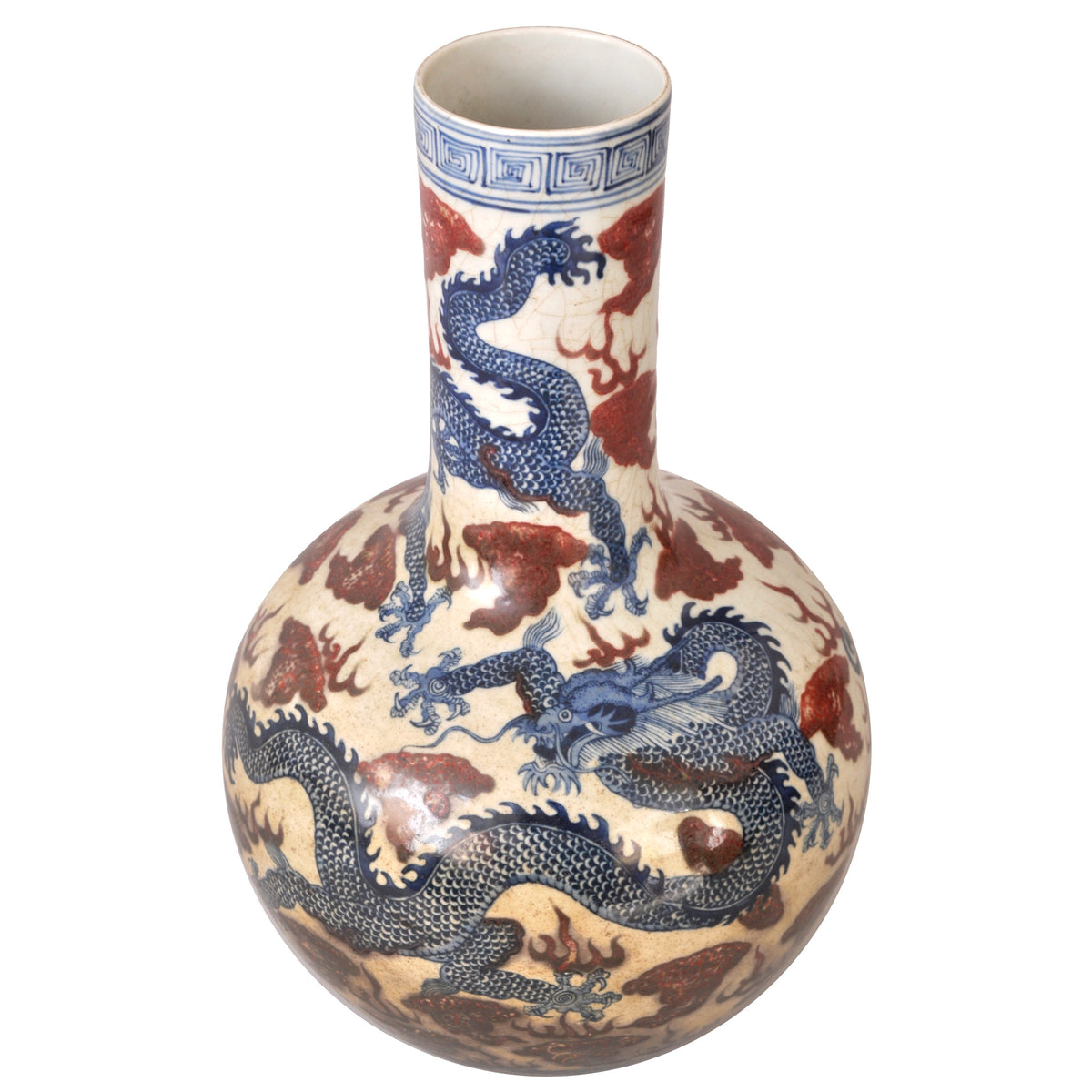 Pair of Large Antique Chinese Qing Dynasty Porcelain Blue & White Dragon Vases, circa 1880