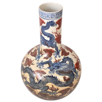 Pair of Large Antique Chinese Qing Dynasty Porcelain Blue & White Dragon Vases, circa 1880