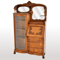 Antique American R J Horner Quarter Sawn Oak Carved Griffin Desk / China Hutch, circa 1890