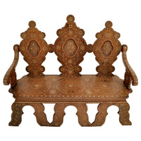 Antique Middle Eastern Syrian Islamic Moorish Inlaid Walnut Bench / Settee, circa 1880
