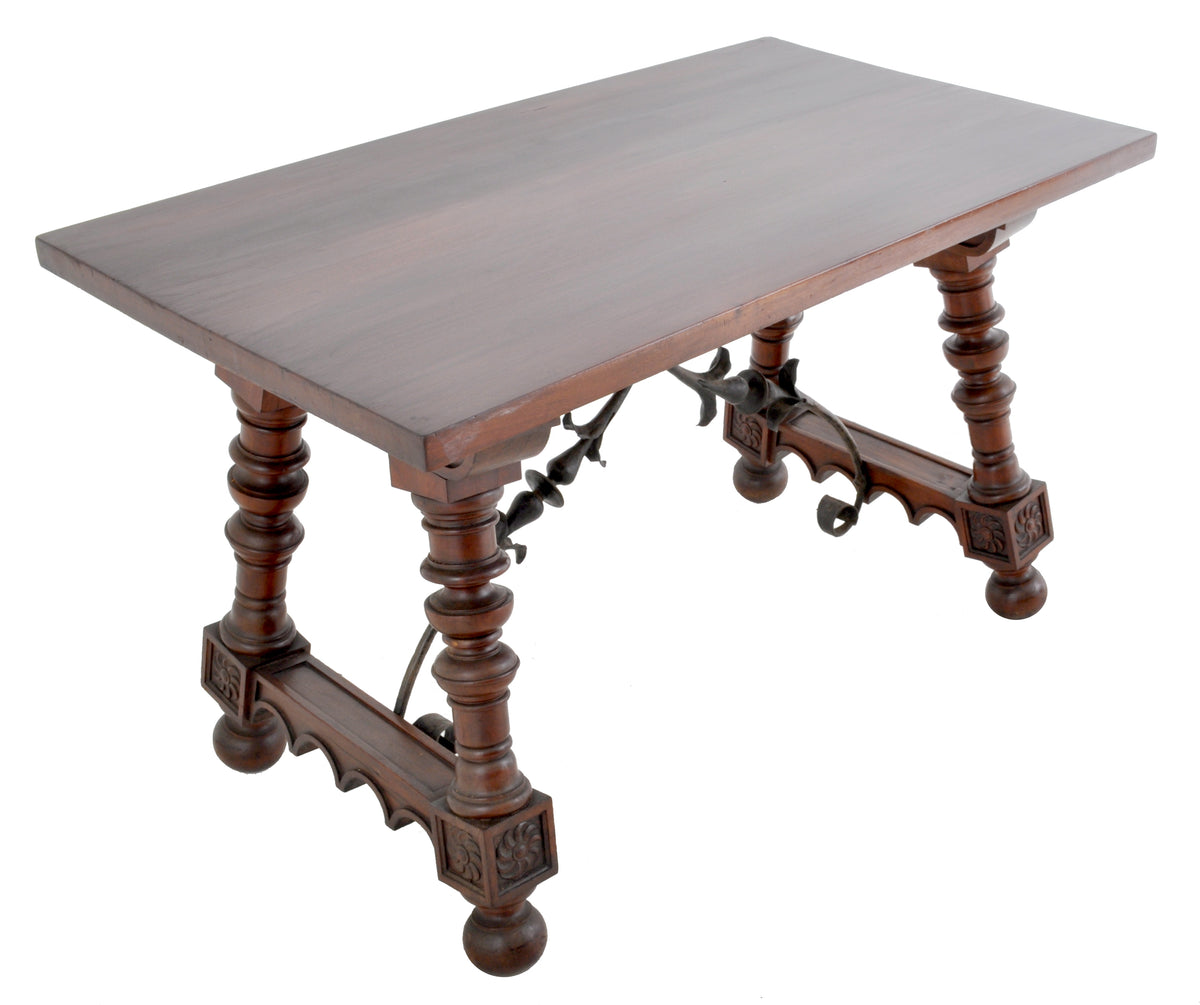Antique Spanish Baroque Walnut Trestle Table, Circa 1880