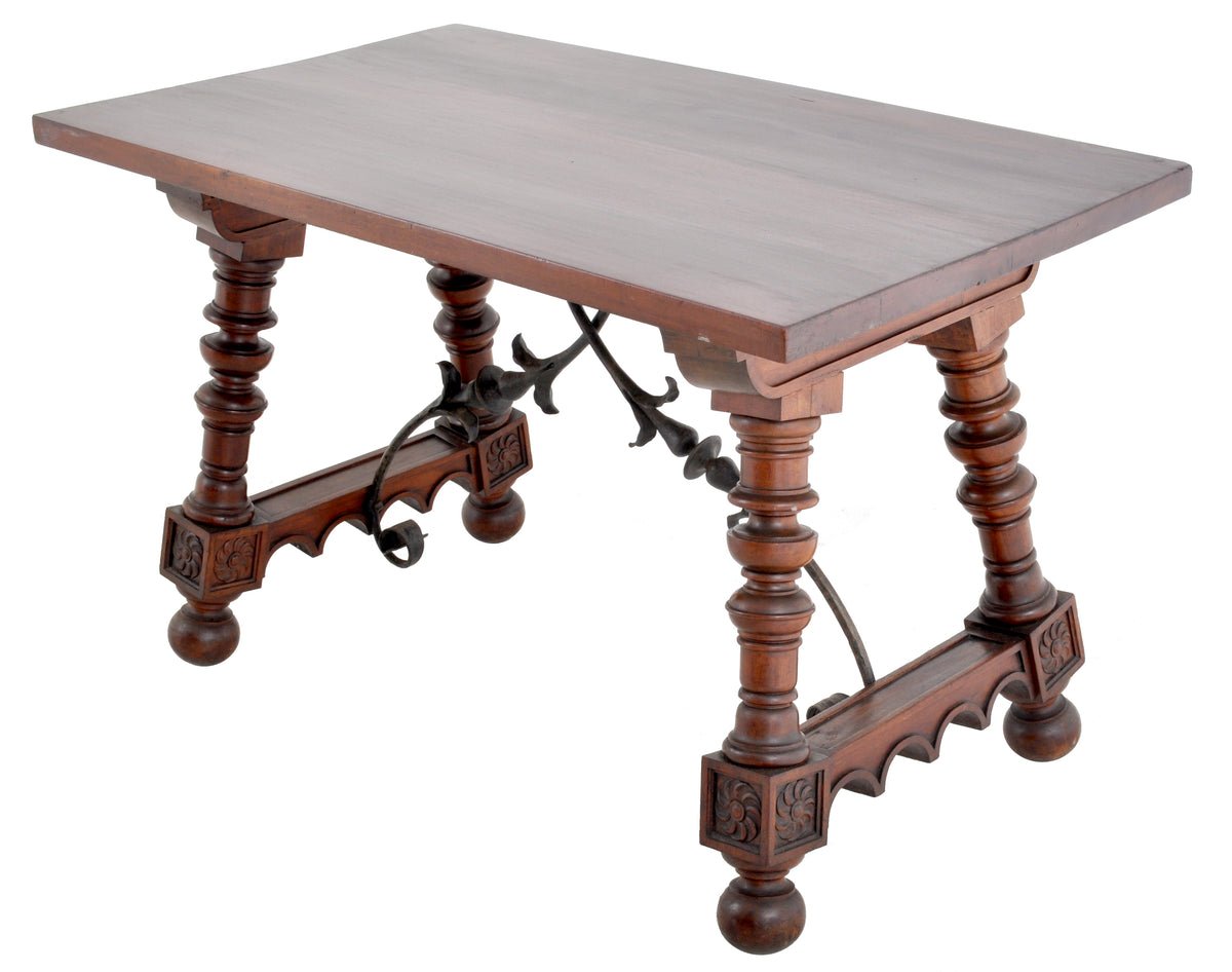 Antique Spanish Baroque Walnut Trestle Table, Circa 1880