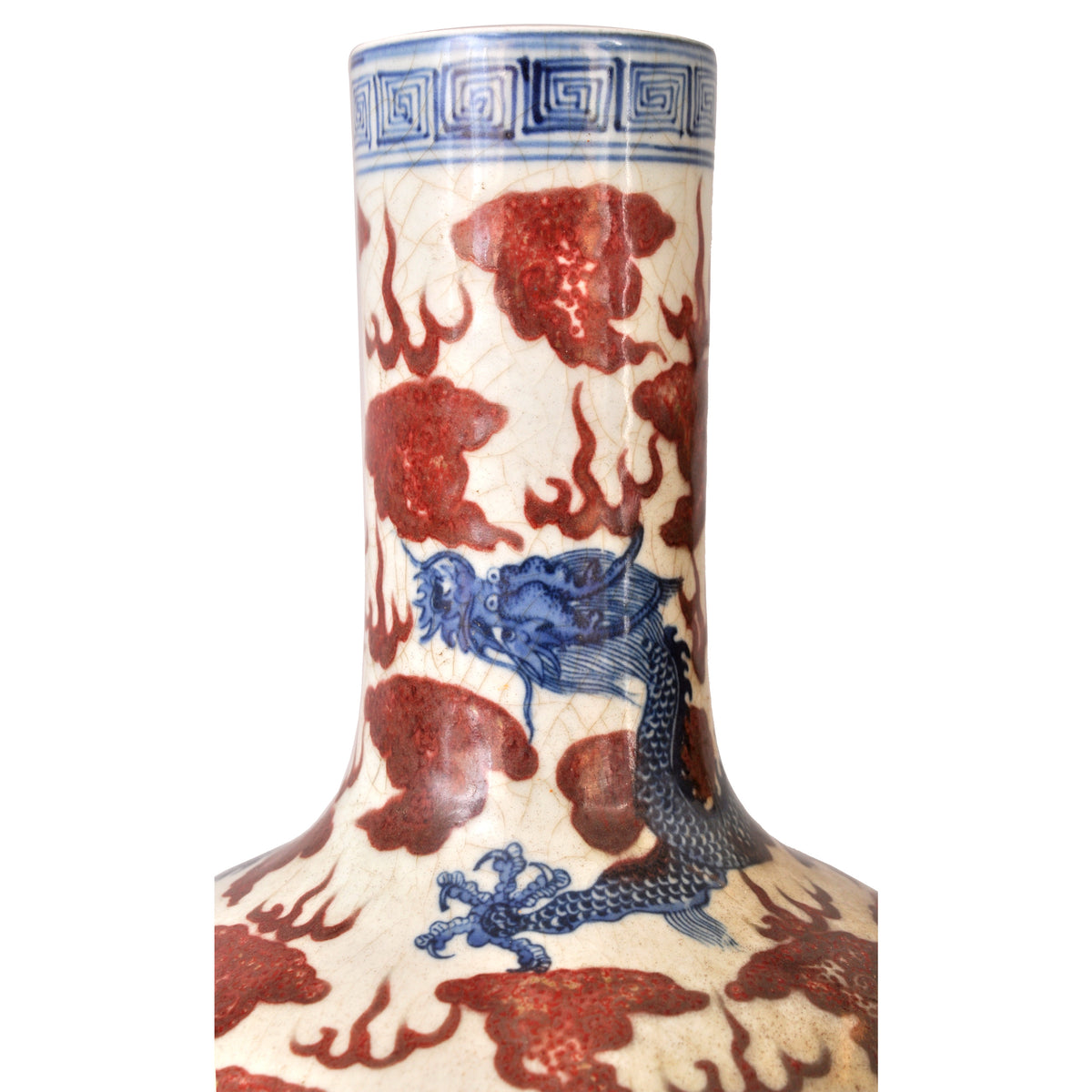 Pair of Large Antique Chinese Qing Dynasty Porcelain Blue & White Dragon Vases, circa 1880