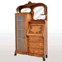 Antique American R J Horner Quarter Sawn Oak Carved Griffin Desk / China Hutch, circa 1890