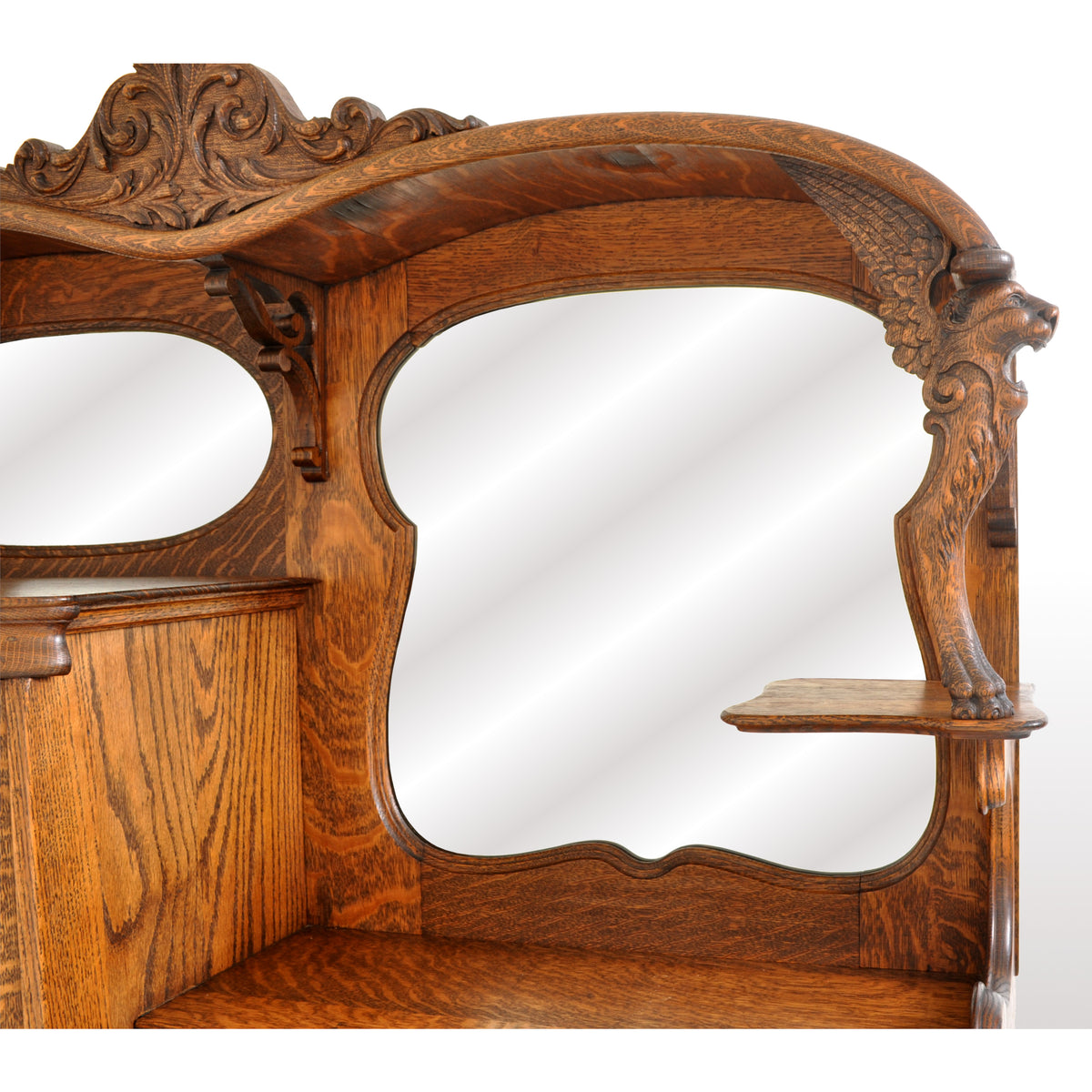 Antique American R J Horner Quarter Sawn Oak Carved Griffin Desk / China Hutch, circa 1890