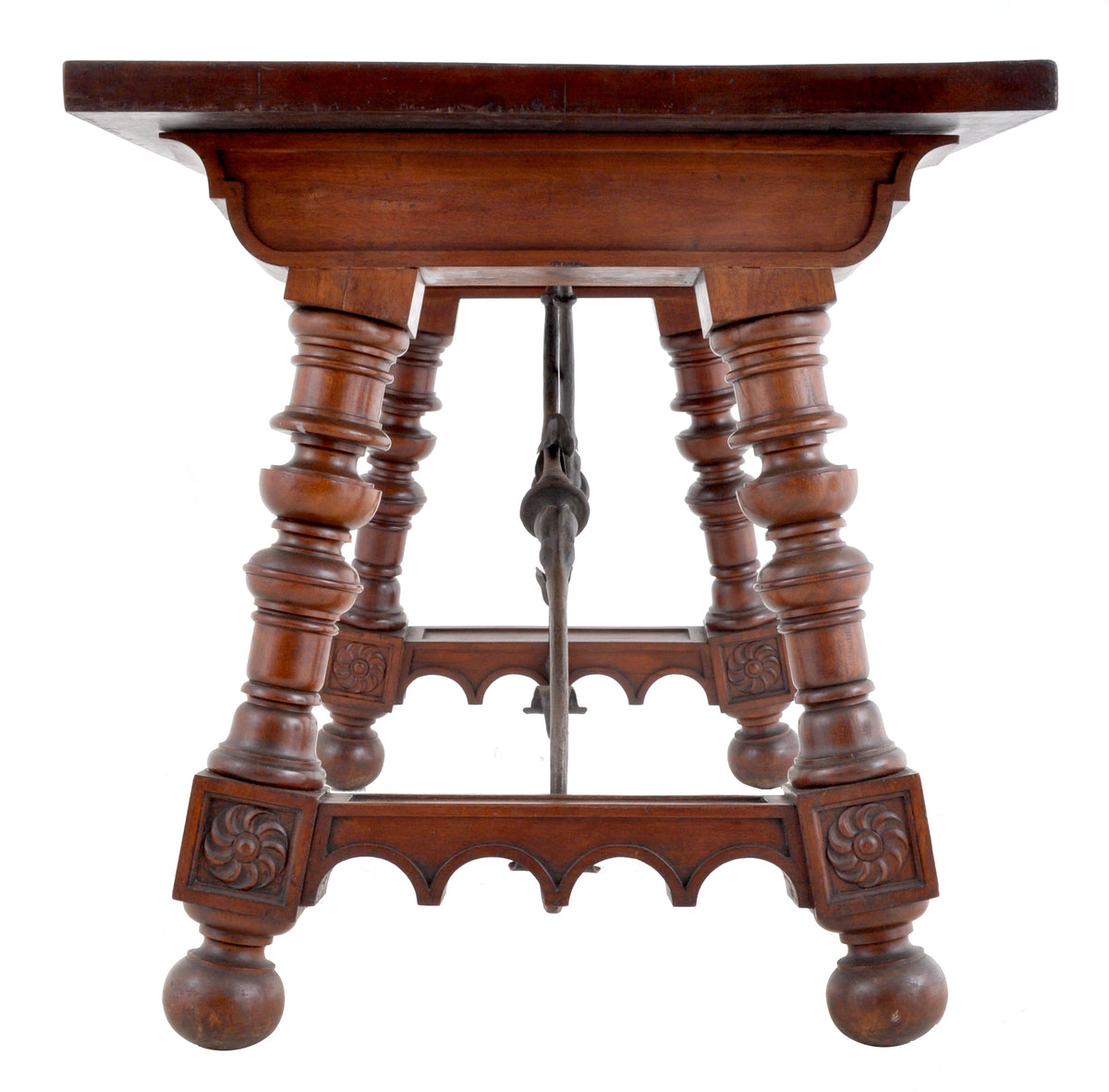 Antique Spanish Baroque Walnut Trestle Table, Circa 1880