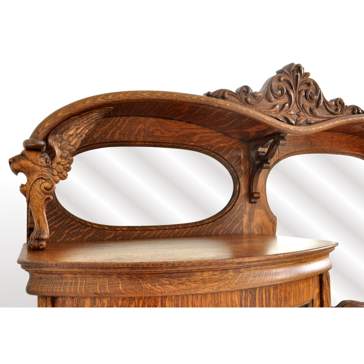 Antique American R J Horner Quarter Sawn Oak Carved Griffin Desk / China Hutch, circa 1890