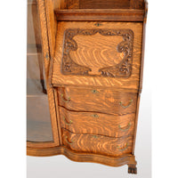 Antique American R J Horner Quarter Sawn Oak Carved Griffin Desk / China Hutch, circa 1890