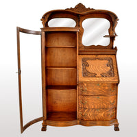 Antique American R J Horner Quarter Sawn Oak Carved Griffin Desk / China Hutch, circa 1890