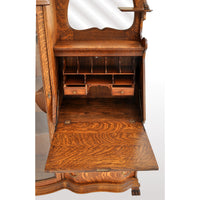 Antique American R J Horner Quarter Sawn Oak Carved Griffin Desk / China Hutch, circa 1890