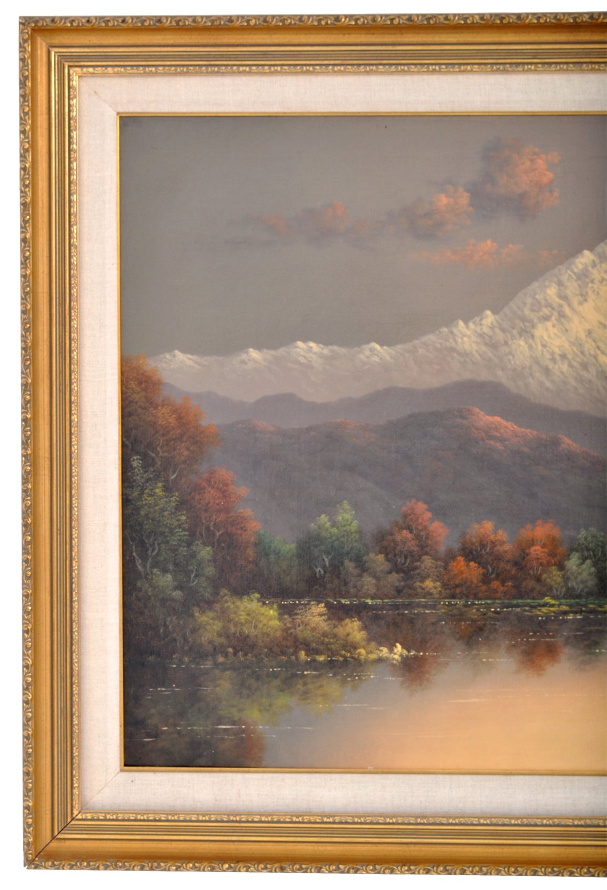 "Golden Sunset on Mount Rainier, Washington," Antique Oil on Canvas by the Oregon Artist Eliza Barchus (1857-1959), Circa 1900