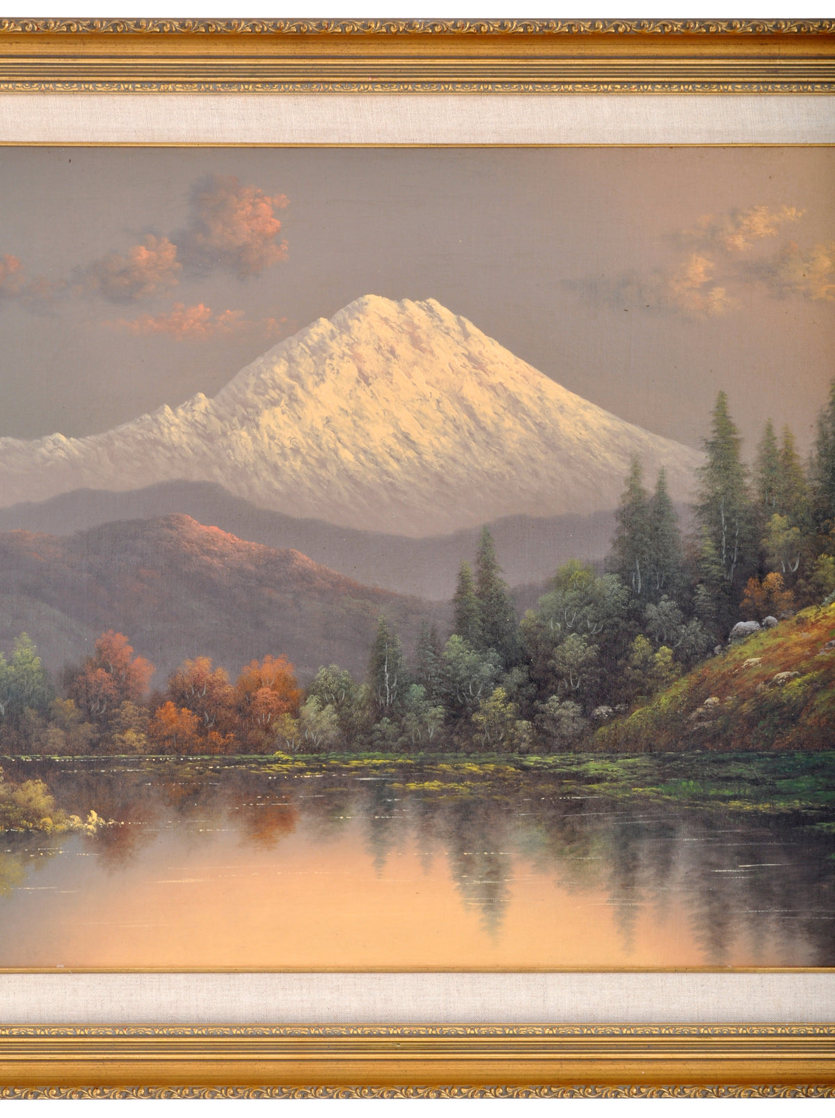 "Golden Sunset on Mount Rainier, Washington," Antique Oil on Canvas by the Oregon Artist Eliza Barchus (1857-1959), Circa 1900