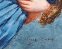 Antique French Portrait Miniature Oil Painting of Vigee Lebrun Mother & Daughter by Jenny Savy 1860