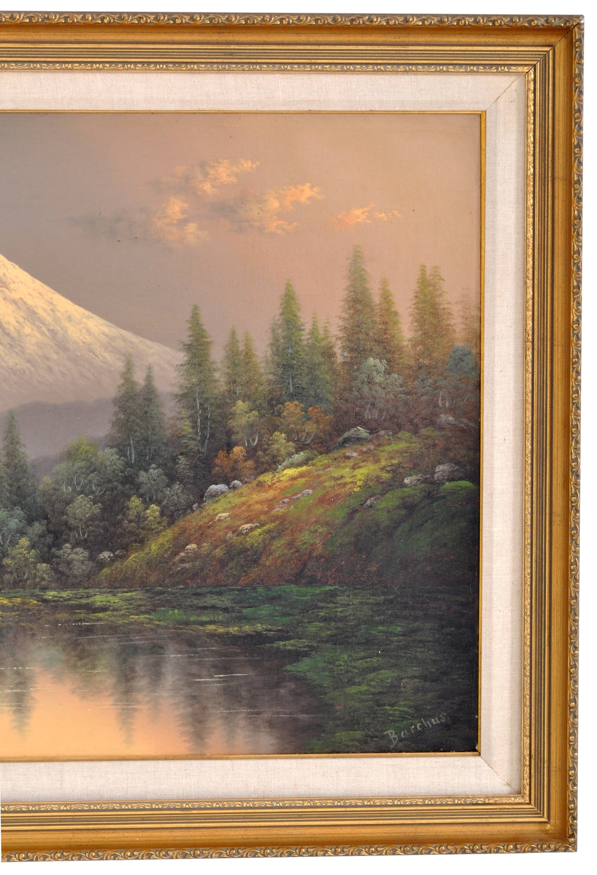 "Golden Sunset on Mount Rainier, Washington," Antique Oil on Canvas by the Oregon Artist Eliza Barchus (1857-1959), Circa 1900