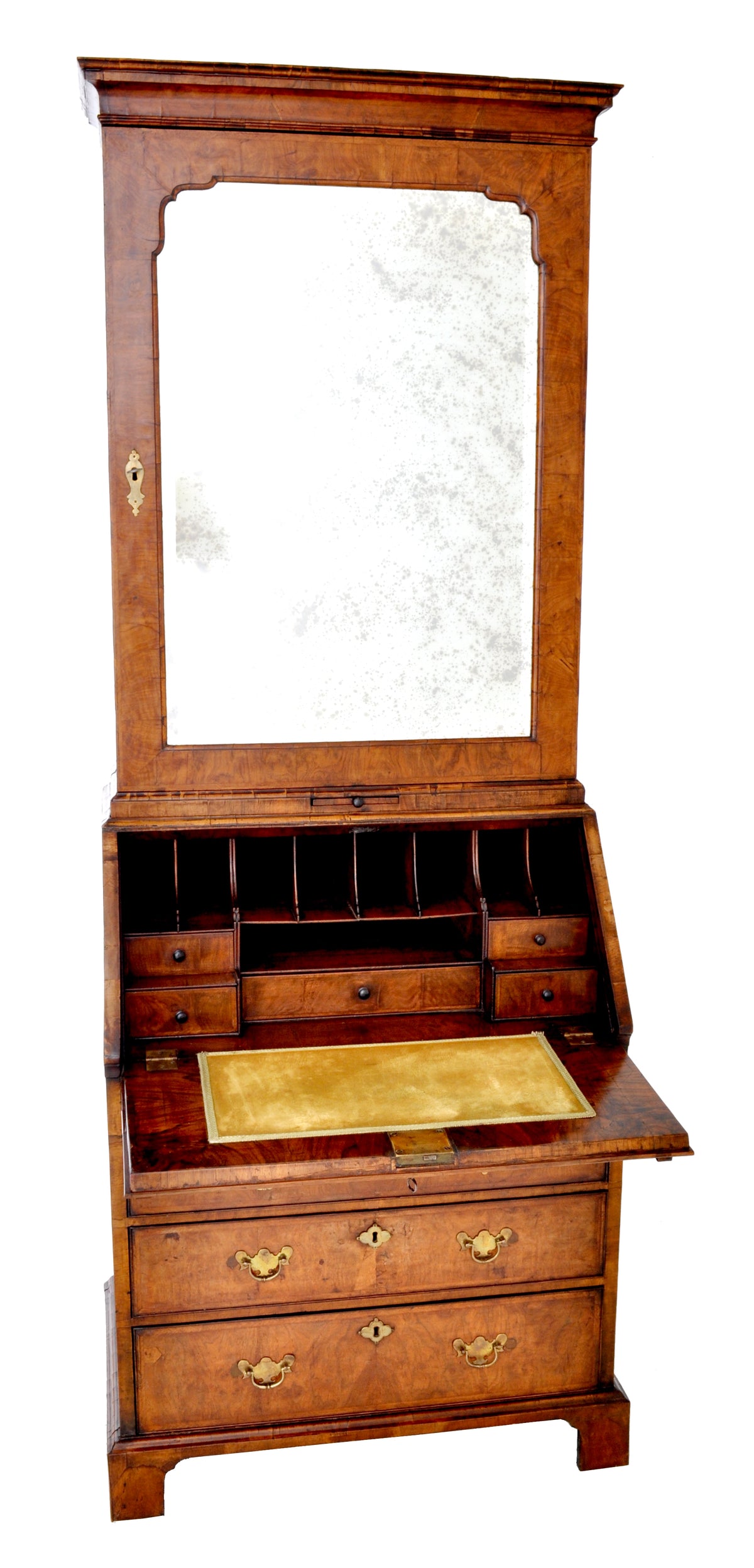 Antique Queen Anne Burl Walnut Bookcase / Bureau / Secretary Desk, Circa 1710