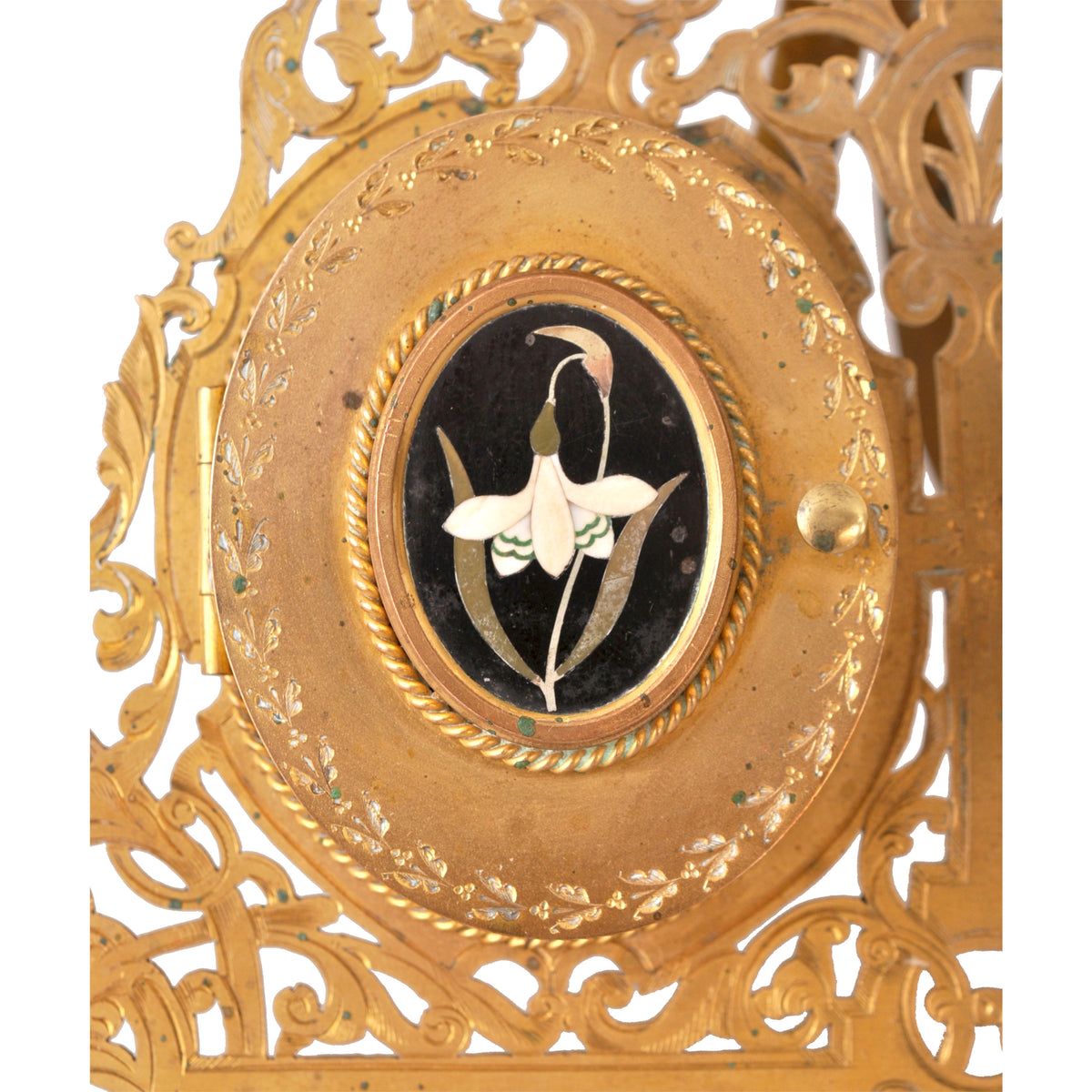 Antique Brass & Pietra Dura Portrait Miniature Painting of George Washington, circa 1880