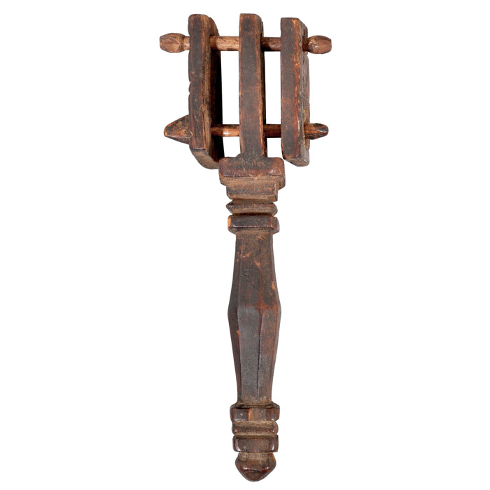 Antique 18th Century Islamic Shia Carved Wooden Ashura Rattle, Circa 1700