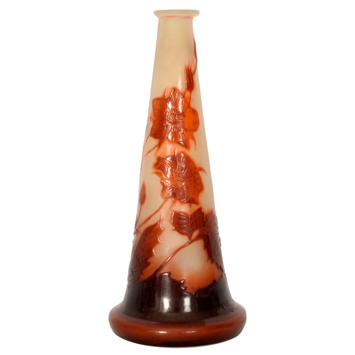 Antique French Art Nouveau Fire Polished Cameo Glass Emile Gallé Stem Vase, Circa 1900
