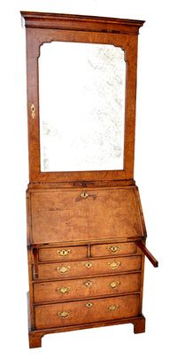 Antique Queen Anne Burl Walnut Bookcase / Bureau / Secretary Desk, Circa 1710