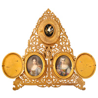 Antique Brass & Pietra Dura Portrait Miniature Painting of George Washington, circa 1880