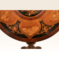 Antique Swiss Black Forest Walnut Tilt-Top Marquetry Carved Pedestal Table, circa 1880