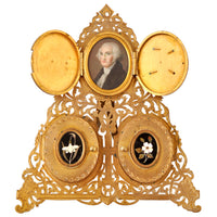 Antique Brass & Pietra Dura Portrait Miniature Painting of George Washington, circa 1880