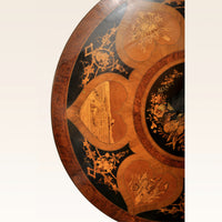 Antique Swiss Black Forest Walnut Tilt-Top Marquetry Carved Pedestal Table, circa 1880