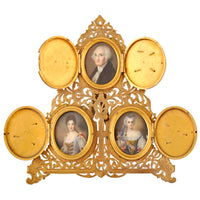 Antique Brass & Pietra Dura Portrait Miniature Painting of George Washington, circa 1880