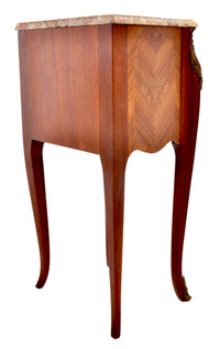 Pair of Antique French Louis XV Marble-Top and Marquetry Walnut Night Stands, Circa 1890