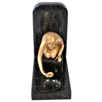 Pair of Antique Art Deco Gilded Bronze & Marble Female Nude Statue Bookends, 1920s