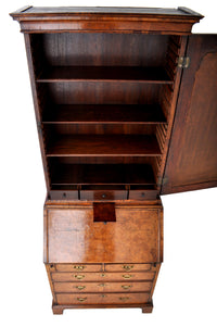 Antique Queen Anne Burl Walnut Bookcase / Bureau / Secretary Desk, Circa 1710
