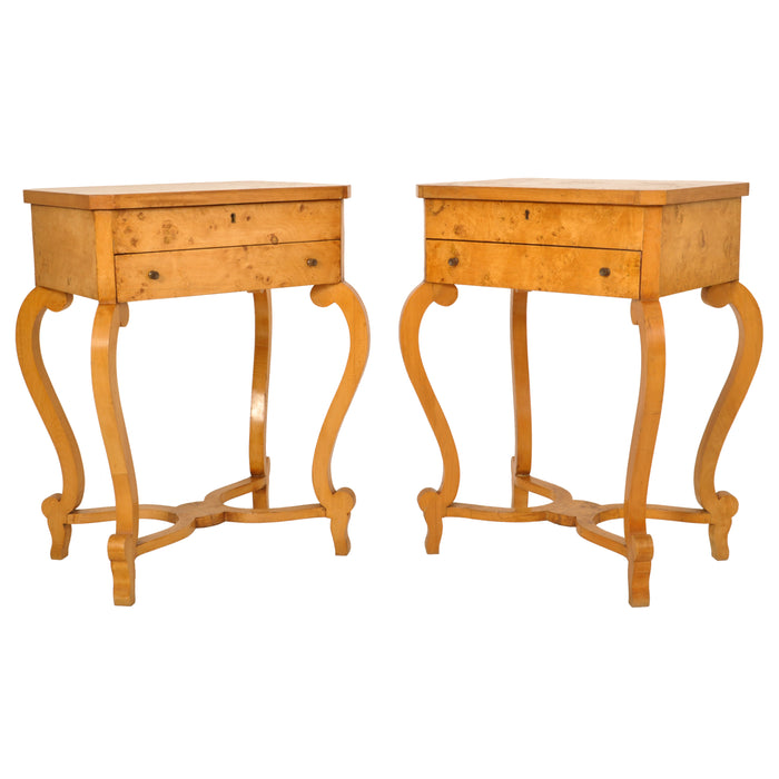 Pair of Antique Swedish Biedermeier Golden Birch Side / Dressing Tables / Nightstands, circa 1890