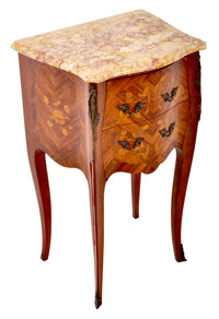 Pair of Antique French Louis XV Marble-Top and Marquetry Walnut Night Stands, Circa 1890