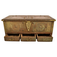 Antique 19th Century Zanzibar Shirazi Brass Stud & Copper Clad Dowry Chest, circa 1850