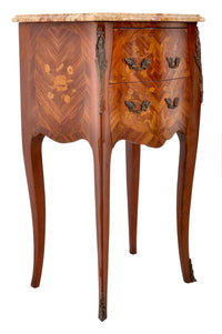 Pair of Antique French Louis XV Marble-Top and Marquetry Walnut Night Stands, Circa 1890