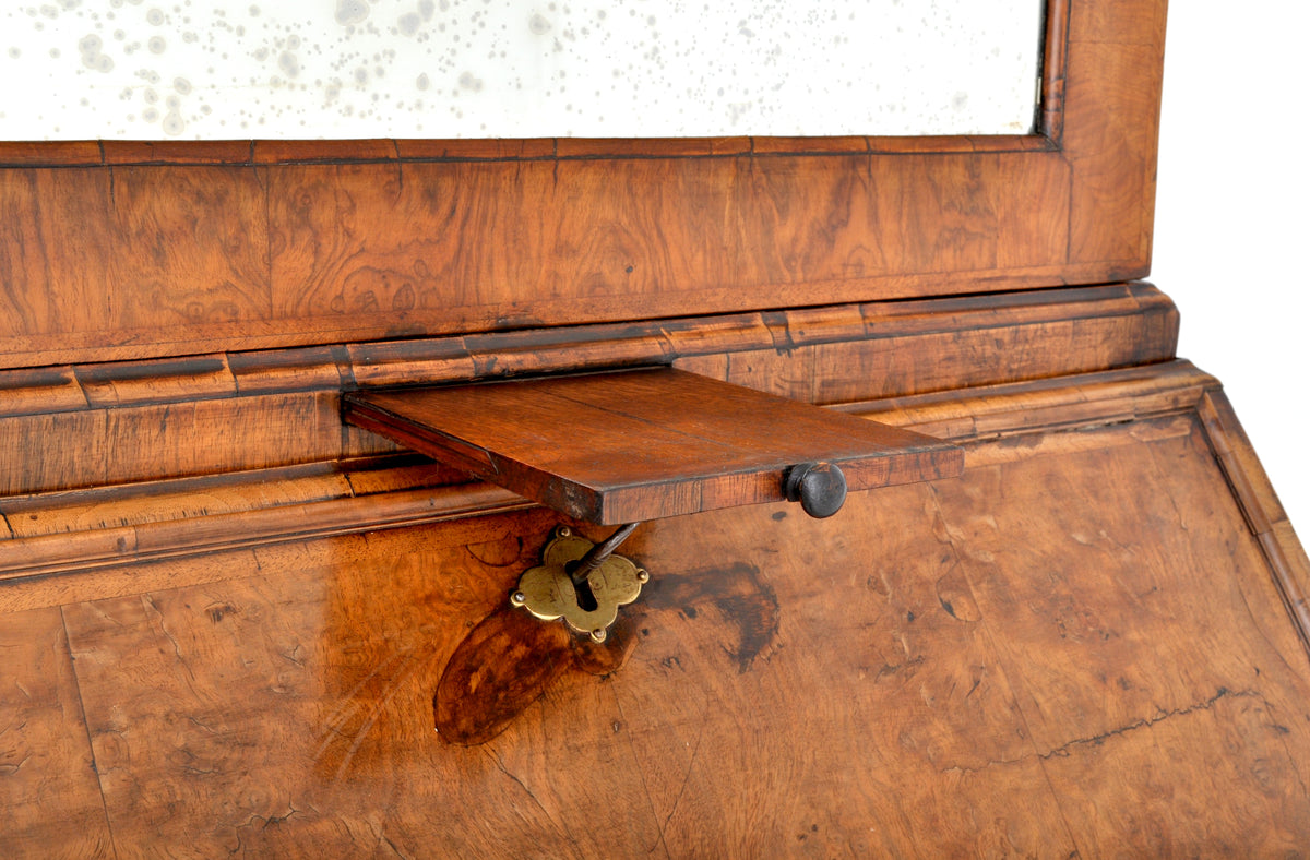 Antique Queen Anne Burl Walnut Bookcase / Bureau / Secretary Desk, Circa 1710