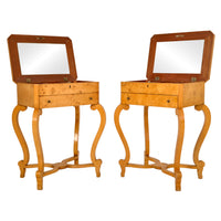 Pair of Antique Swedish Biedermeier Golden Birch Side / Dressing Tables / Nightstands, circa 1890