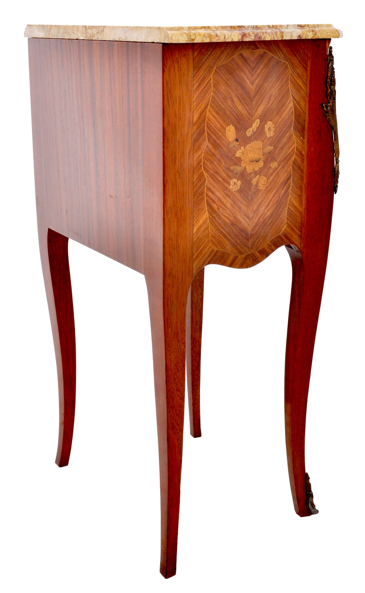 Pair of Antique French Louis XV Marble-Top and Marquetry Walnut Night Stands, Circa 1890
