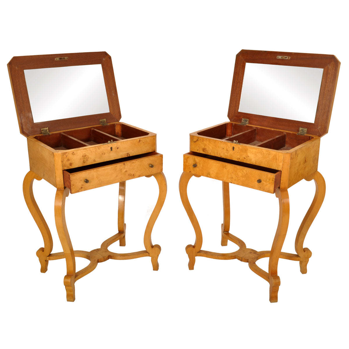 Pair of Antique Swedish Biedermeier Golden Birch Side / Dressing Tables / Nightstands, circa 1890