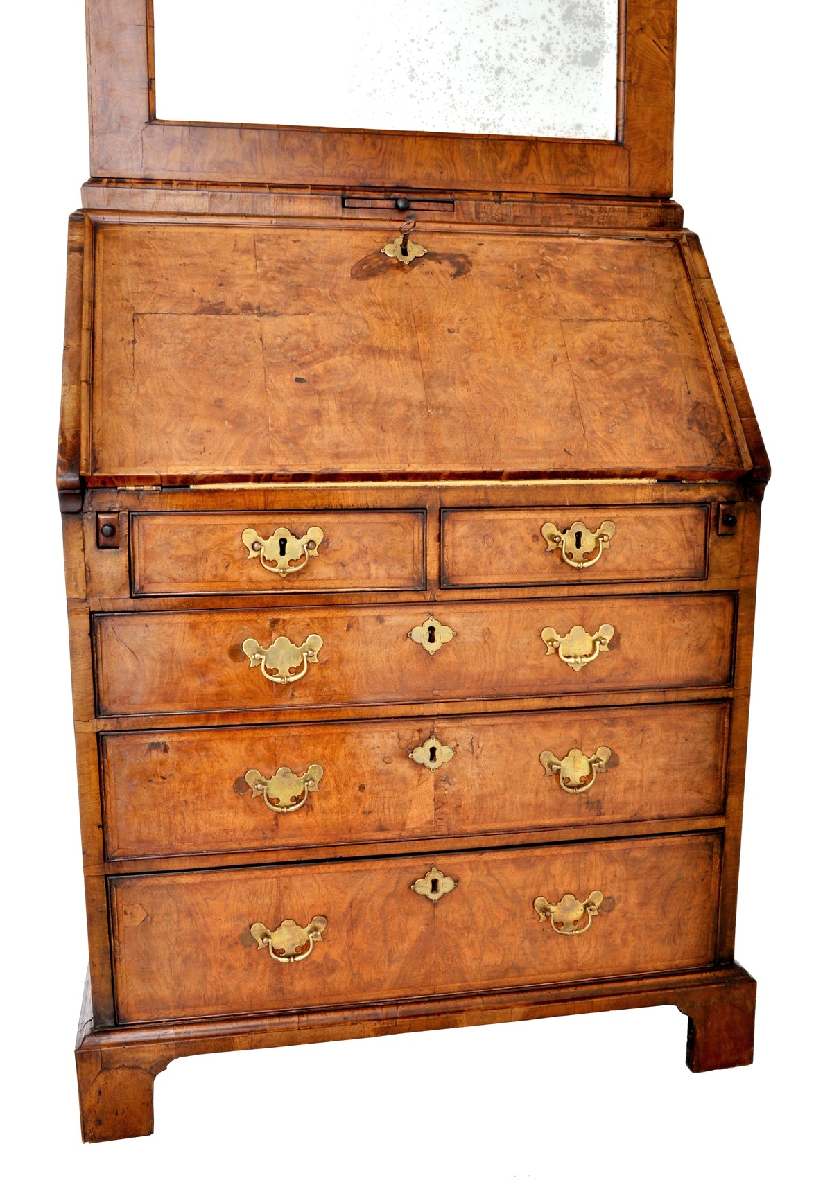 Antique Queen Anne Burl Walnut Bookcase / Bureau / Secretary Desk, Circa 1710