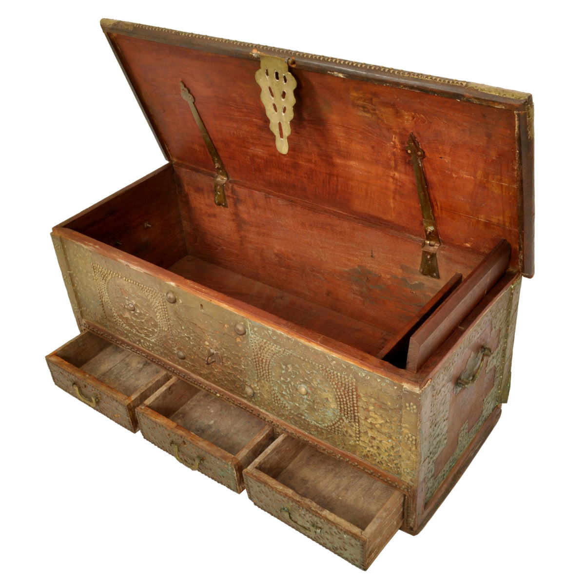 Antique 19th Century Zanzibar Shirazi Brass Stud & Copper Clad Dowry Chest, circa 1850