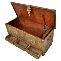 Antique 19th Century Zanzibar Shirazi Brass Stud & Copper Clad Dowry Chest, circa 1850