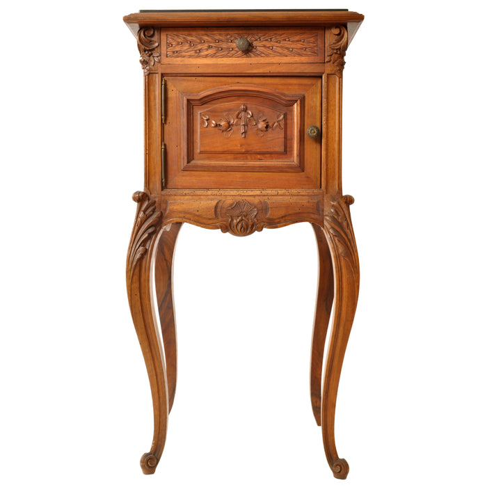 Antique French Provincial Louis XVI Carved Walnut & Marble Nightstand / Table, circa 1880