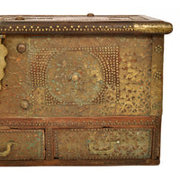 Antique 19th Century Zanzibar Shirazi Brass Stud & Copper Clad Dowry Chest, circa 1850