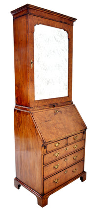 Antique Queen Anne Burl Walnut Bookcase / Bureau / Secretary Desk, Circa 1710