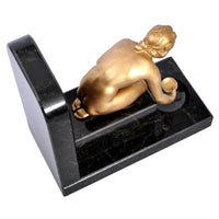 Pair of Antique Art Deco Gilded Bronze & Marble Female Nude Statue Bookends, 1920s