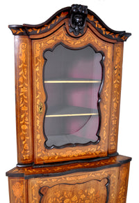 Antique Inlaid Marquetry Dutch Two-Piece Corner Cabinet, Circa 1830